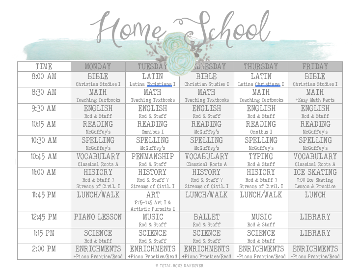 Home School Schedule + Free Printable