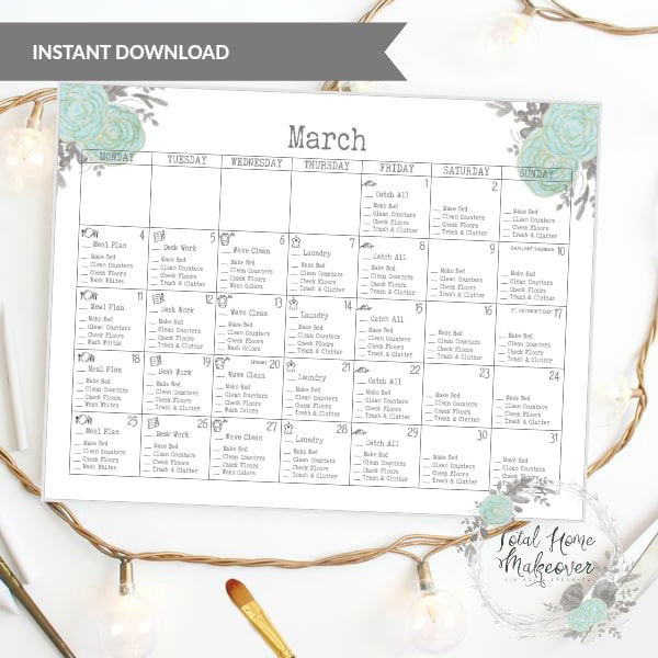 March Homekeeping Calendar | Instant Download